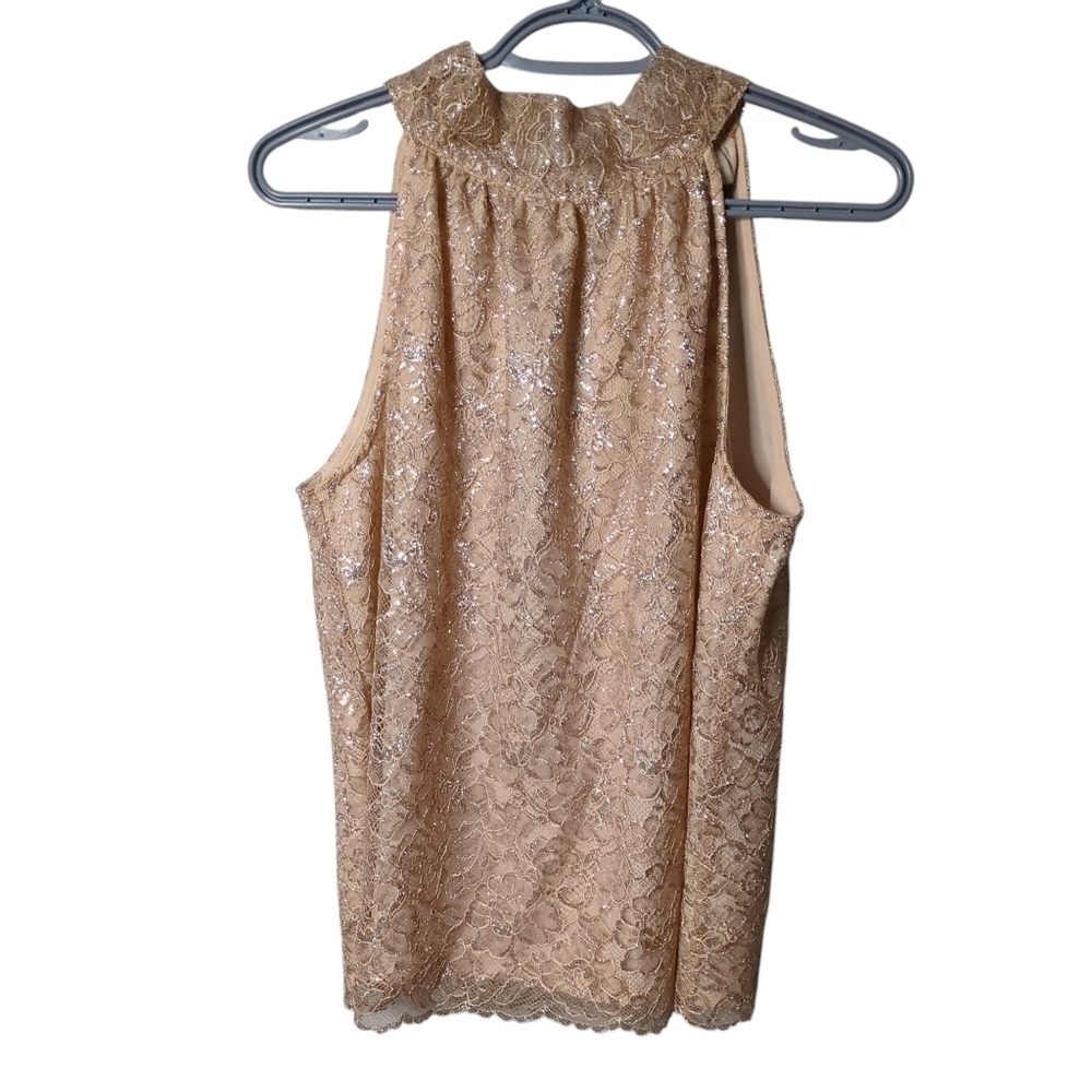 NWT J. Crew Champagne‎ Metallic Lace Halter Top Tie Back Size Small